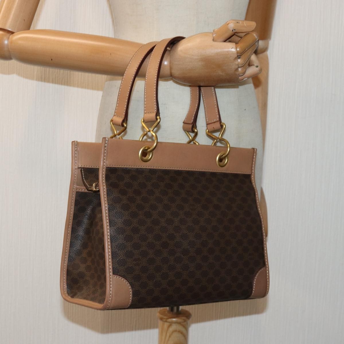 Celine Vintage Macadam Canvas And Leather Brown Canvas Handbag (Pre-Owned)