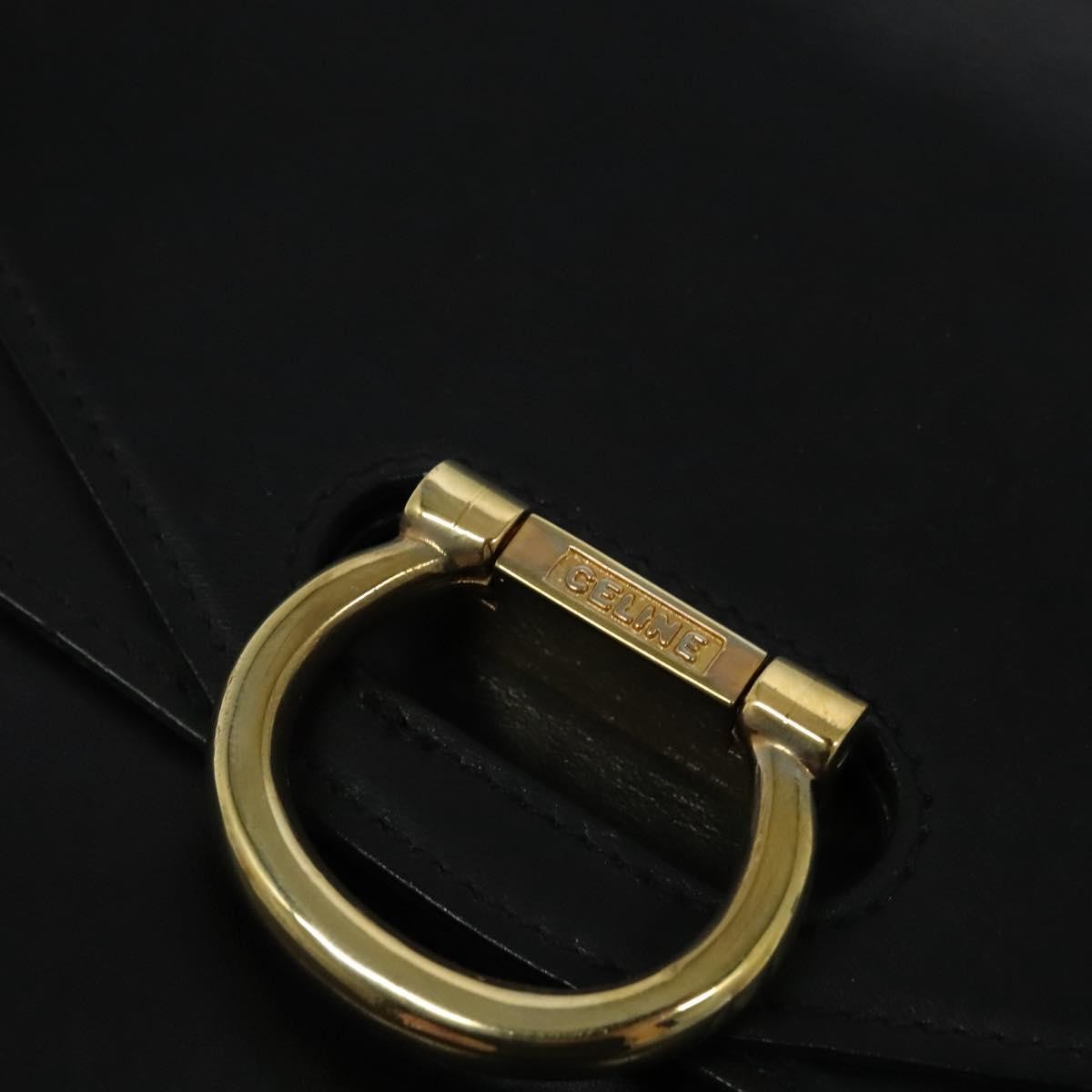 Celine Gancini Leather Black Leather Handbag (Pre-Owned)