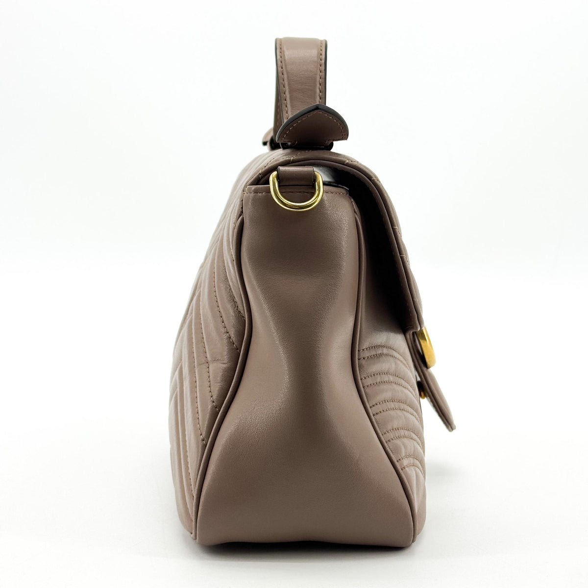 Gucci Gg Marmont Top Handle Flap Matelasse Leather Brown Leather Handbag (Pre-Owned)