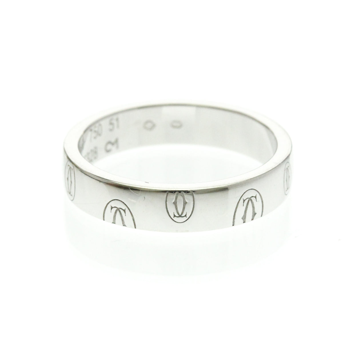 Cartier Logo De Cartier Band 18K White Gold Silver White_Gold Ring Jewelry (Pre-Owned)