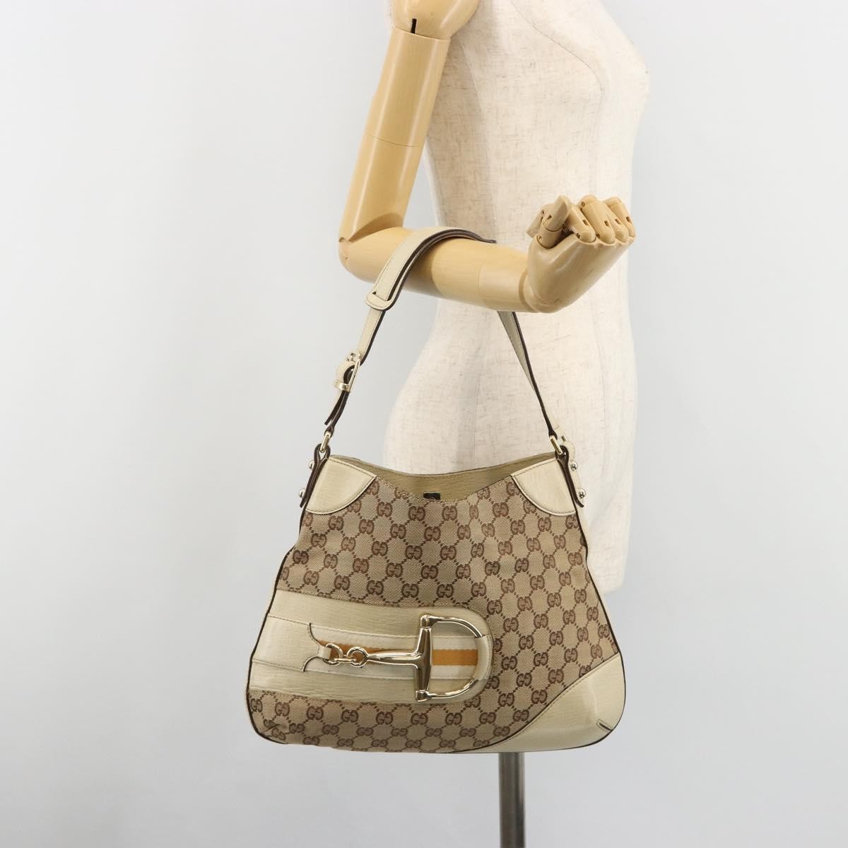 Gucci Hasler Hobo Gg Canvas Beige Canvas Shoulder Bag Bag (Pre-Owned)
