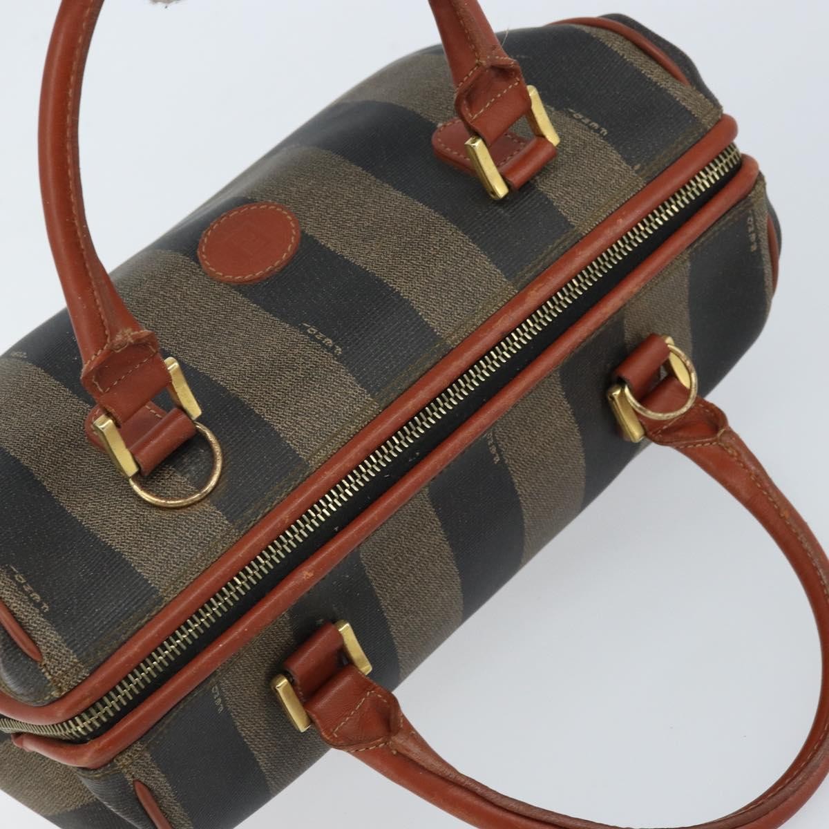 Fendi Vintage Pequin Convertible Boston Coated Canvas Brown Canvas Handbag (Pre-Owned)