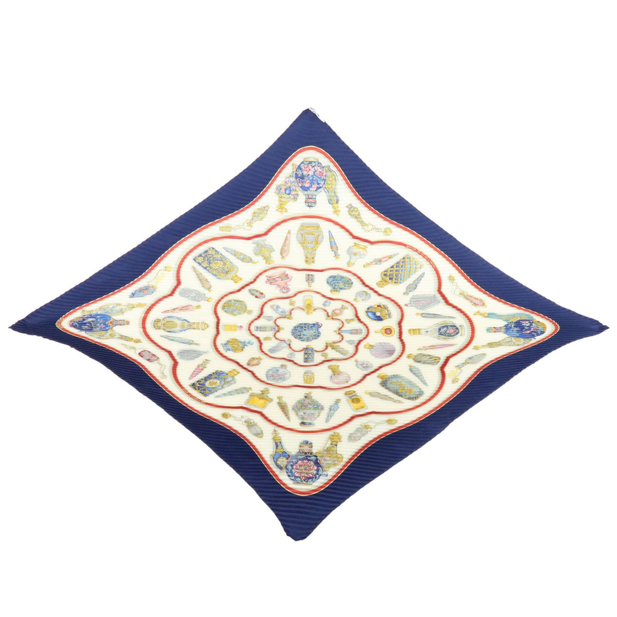 Hermes Carré 90 Pleated Silk Navy Silk Scarve & Shawl Accessory (Pre-Owned)
