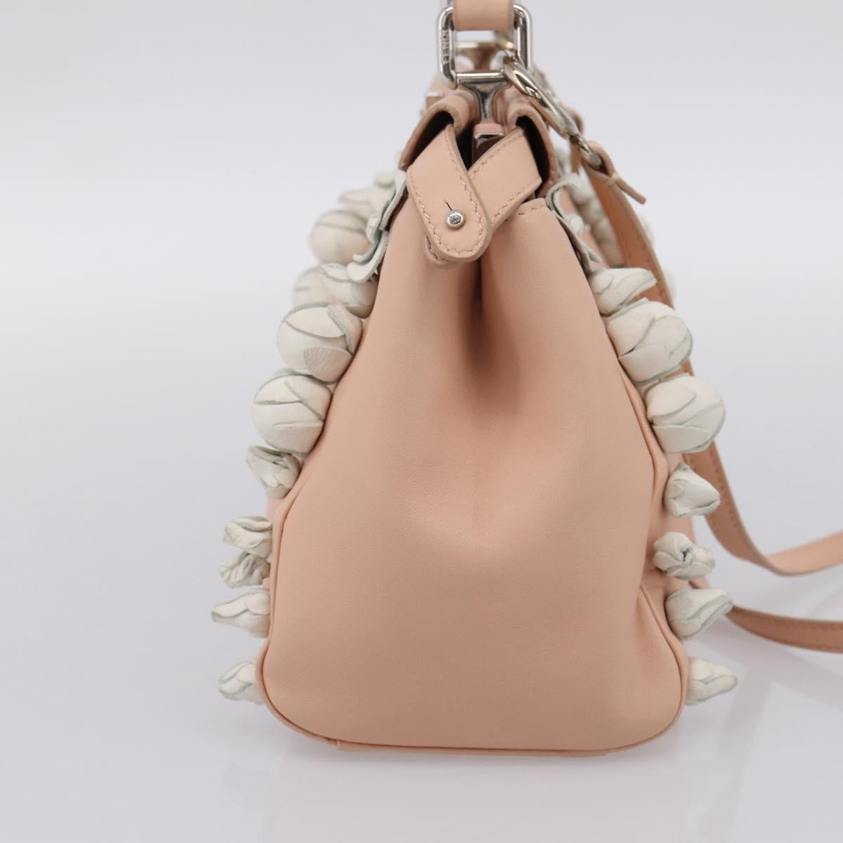 Fendi Rosebud Peekaboo Iconic Leather With Applique Pink Leather Handbag (Pre-Owned)
