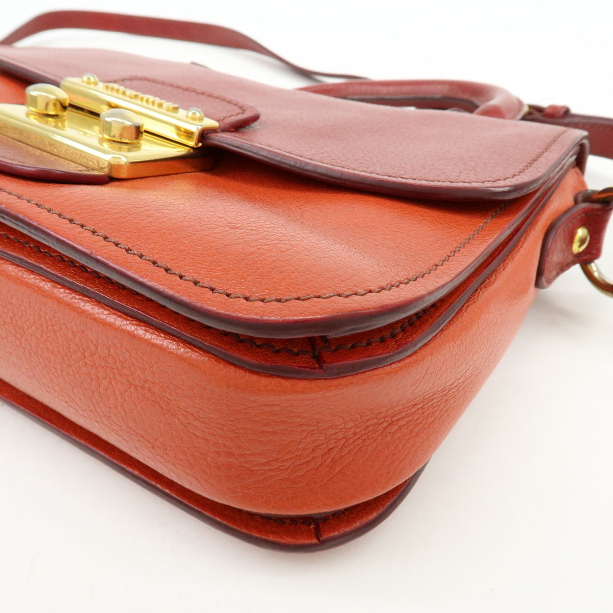 Miu Miu Madras Top Handle Leather Red Leather Handbag (Pre-Owned)
