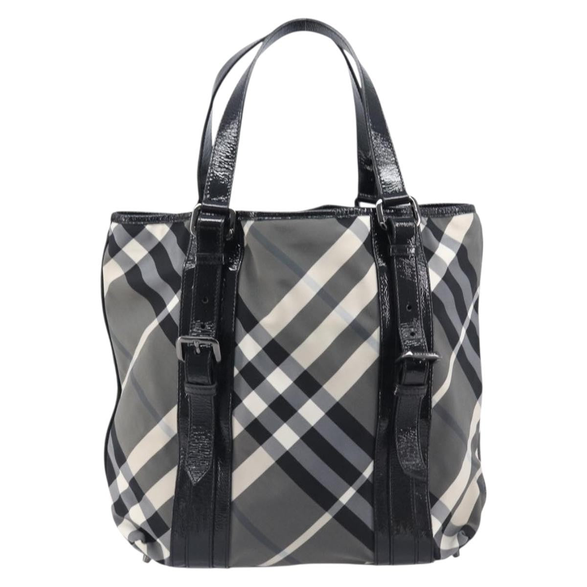 Burberry Nova Check Tote Canvas Check Pattern Black Nylon Handbag (Pre-Owned)