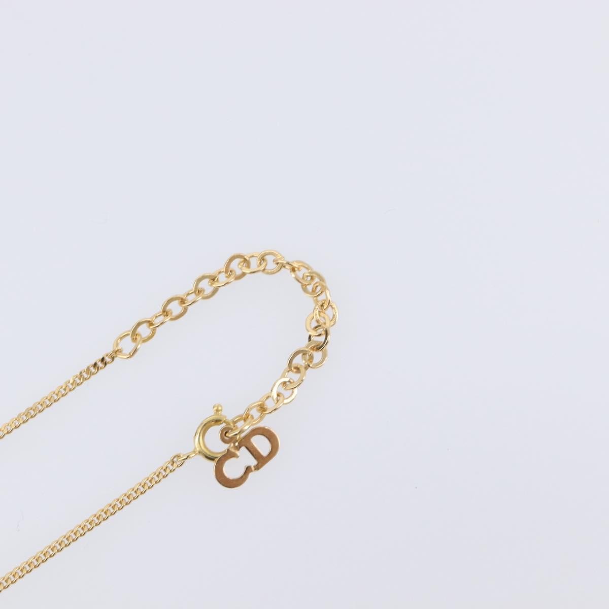Christian Dior Cd Long Metal With Beads Gold Metal Necklace Jewelry (Pre-Owned)