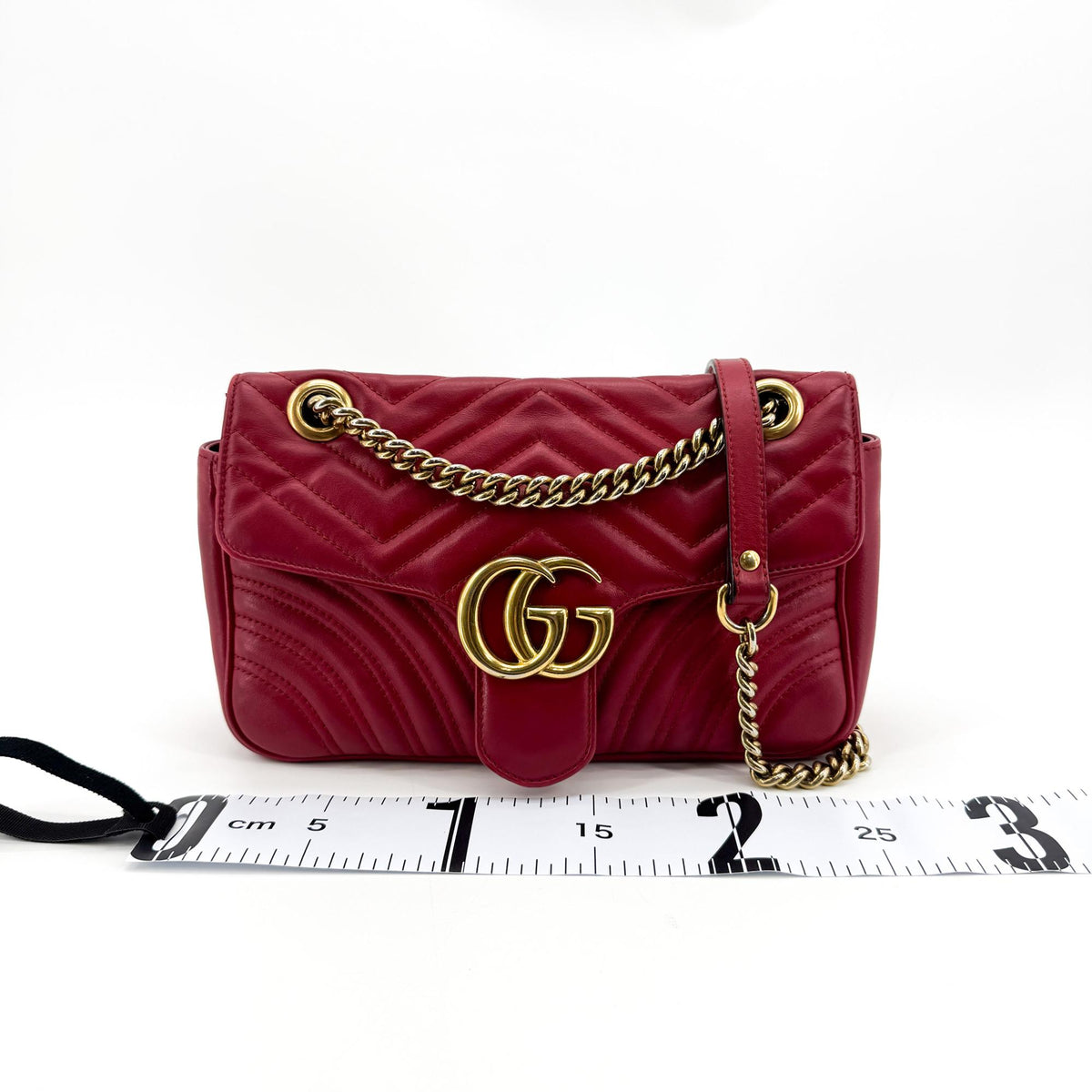 Gucci Gg Marmont Flap Chevron Leather Red Leather Shoulder Bag Bag (Pre-Owned)