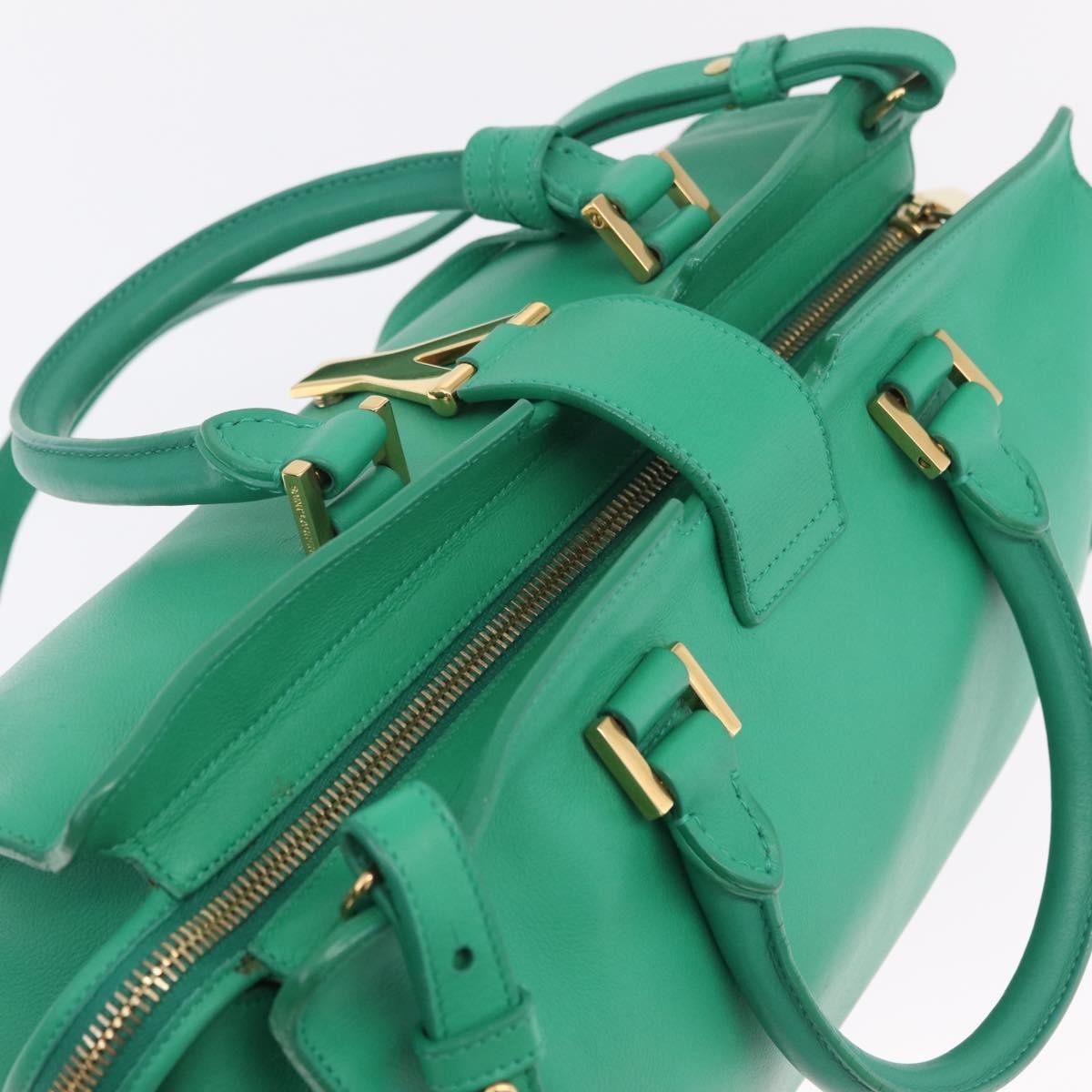 Saint Laurent Classic Y Cabas Leather Green Leather Tote Bag Bag (Pre-Owned)