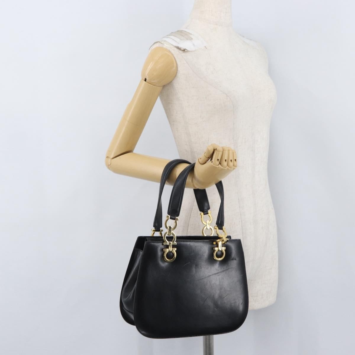 Salvatore Ferragamo Gancini Leather Black Leather Handbag (Pre-Owned)