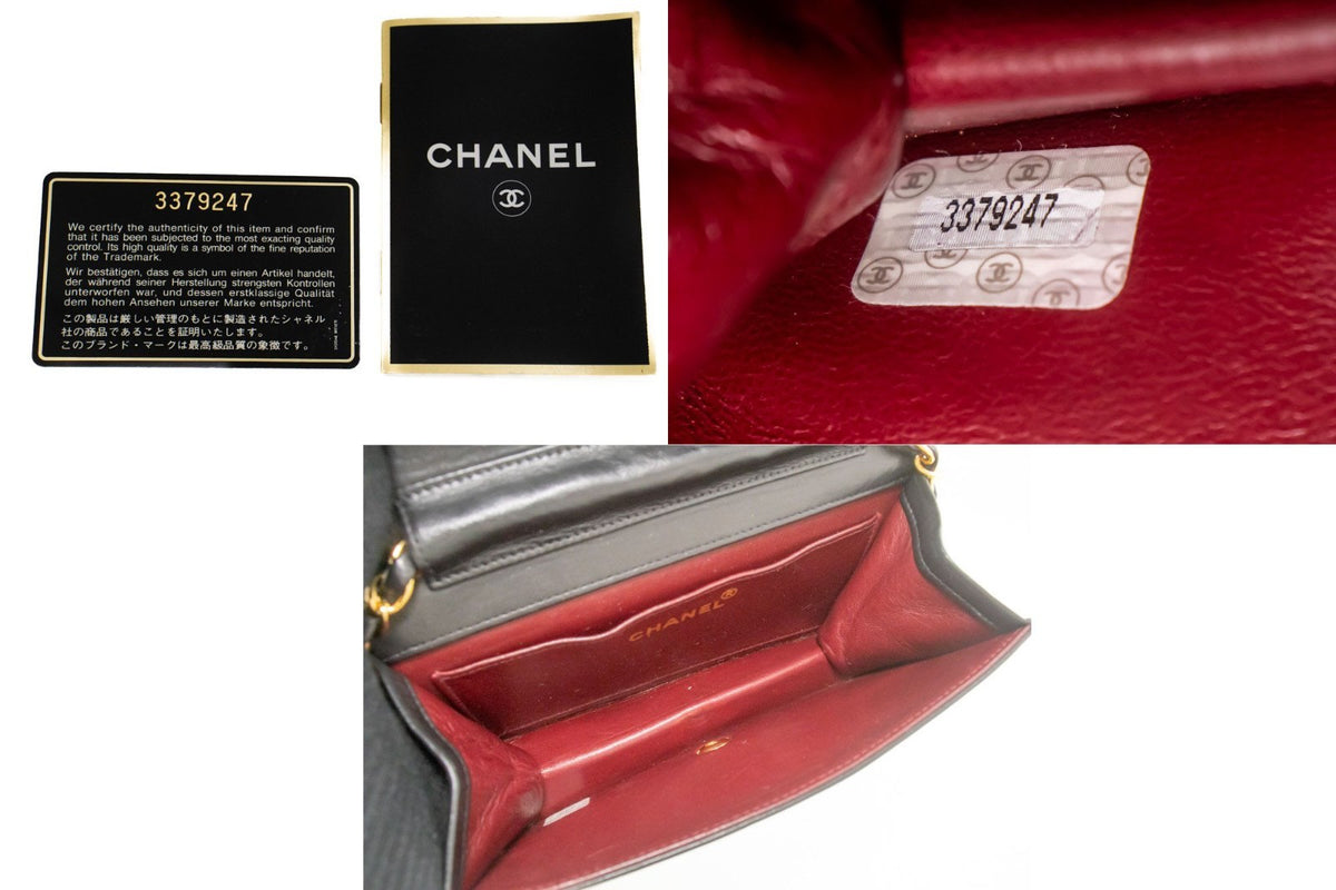 Chanel Vintage Full Flap Quilted Lambskin Black Leather Handbag (Pre-Owned)