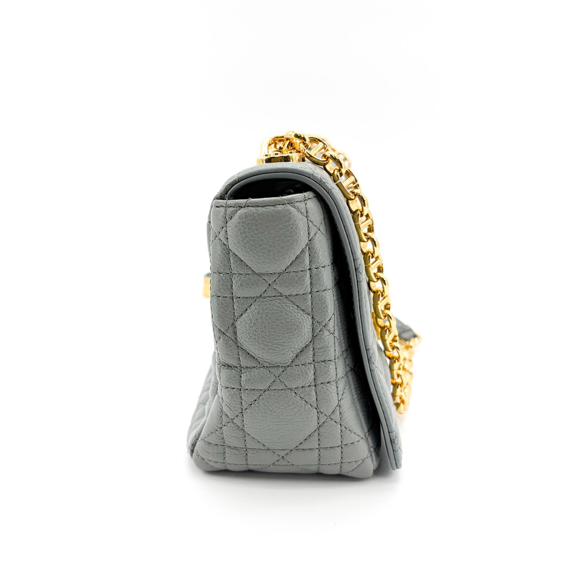 Christian Dior Caro Bag Lucky Star Studded Macrocannage Calfskin Gray Leather Handbag (Pre-Owned)