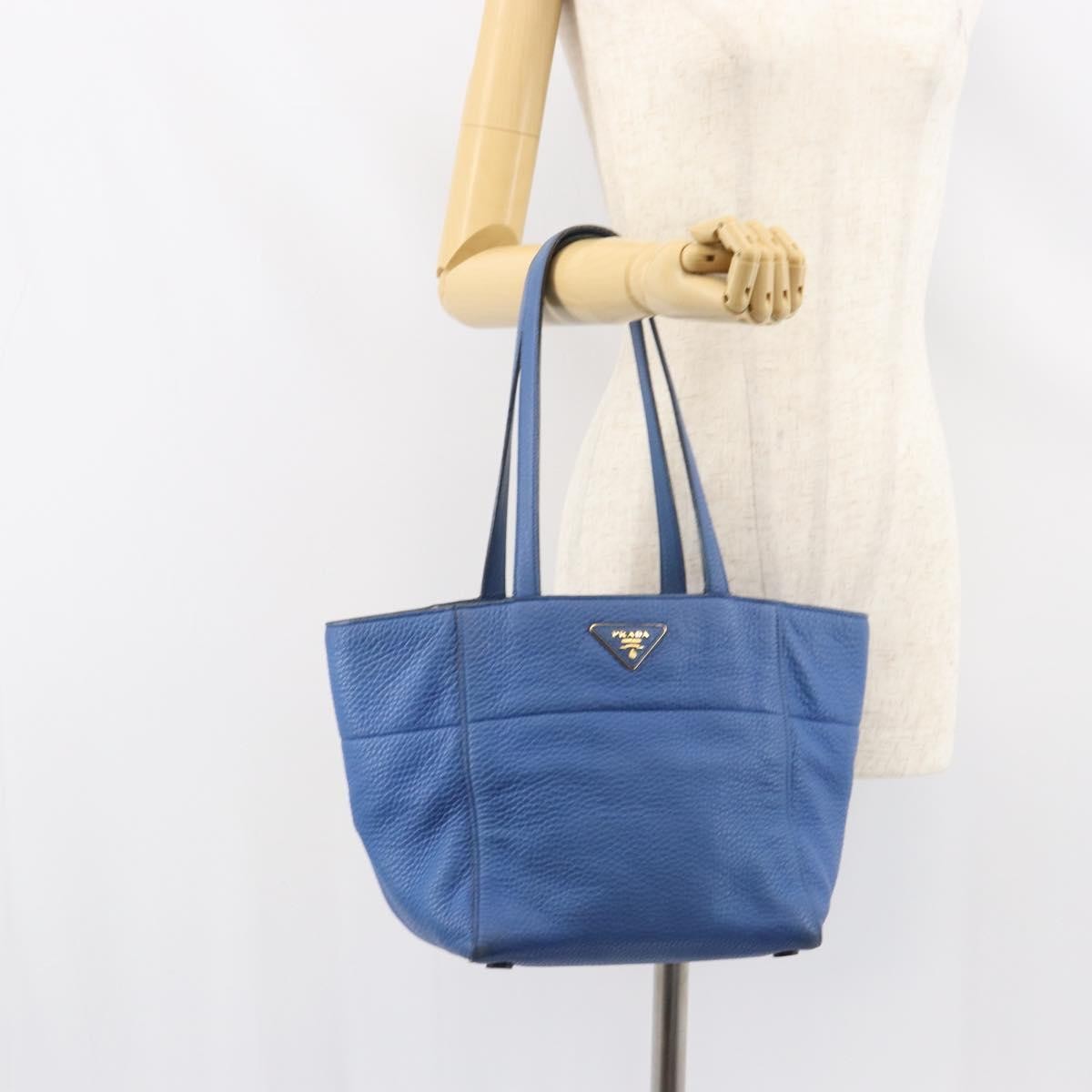Prada Tote Vitello Daino Vitello Daino Blue Leather Tote Bag Bag (Pre-Owned)