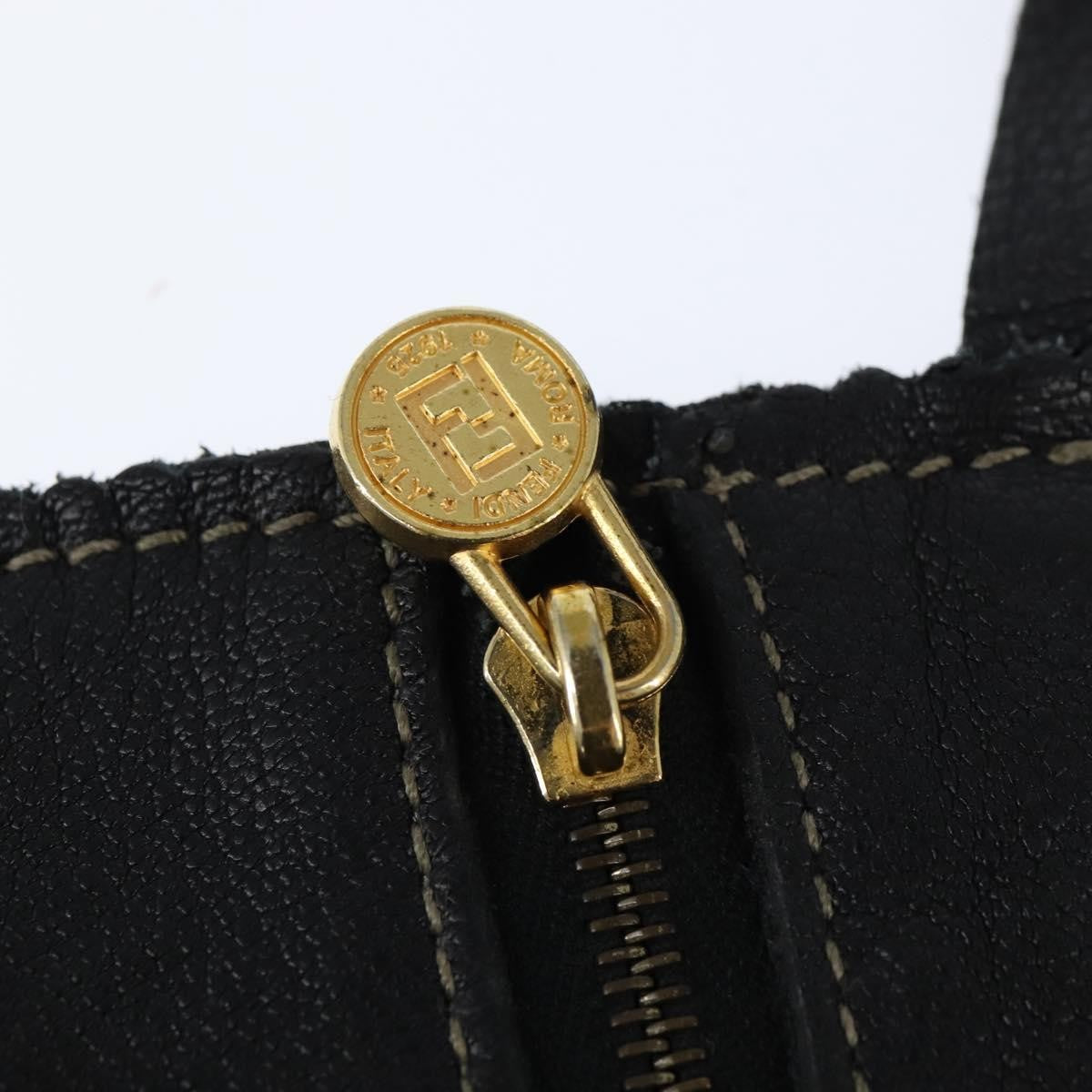 Fendi Logo Flap Drawstring Leather Black Leather Backpack Bag (Pre-Owned)