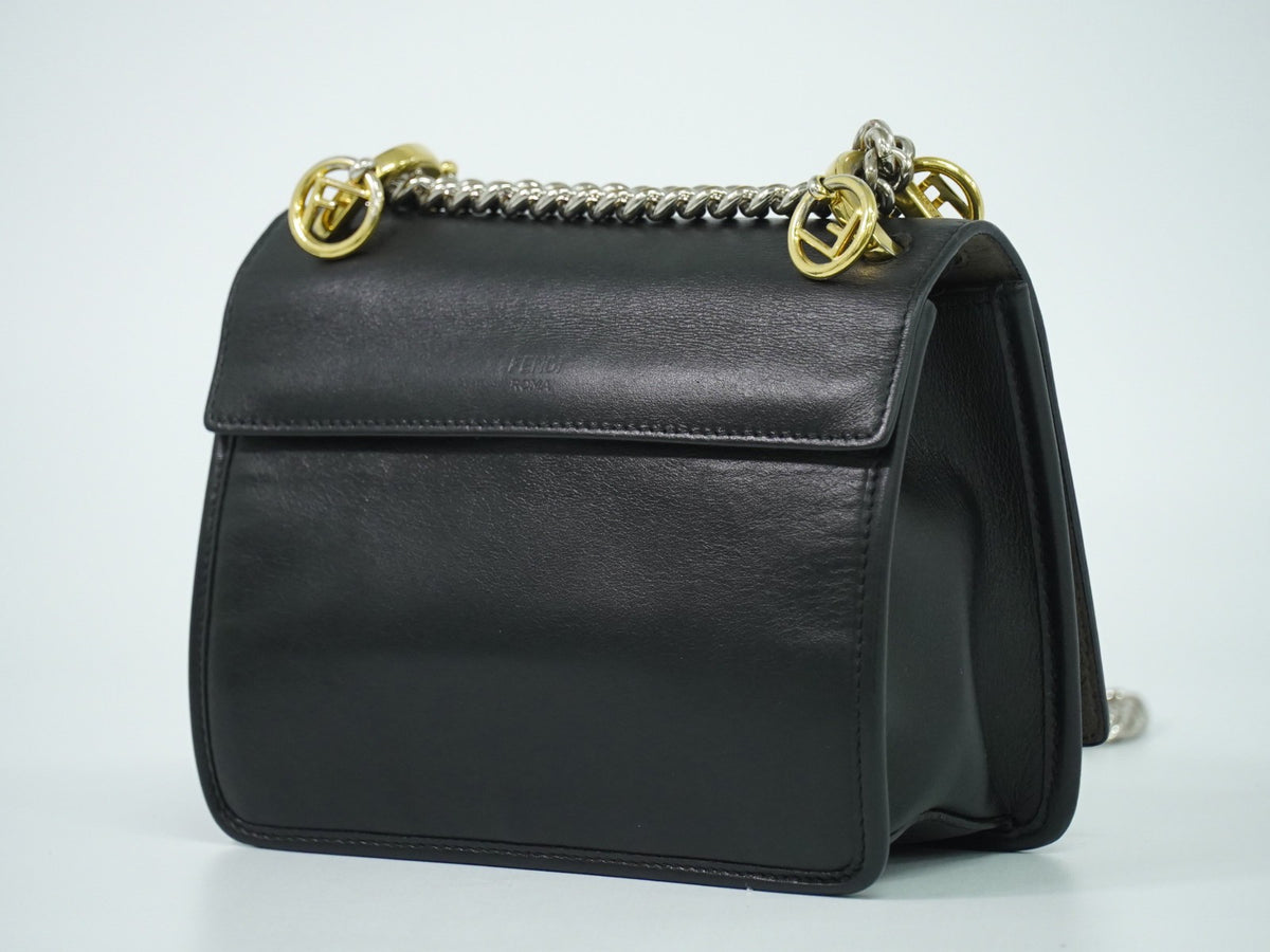 Fendi Kan I F Leather Black Leather Shoulder Bag Bag (Pre-Owned)