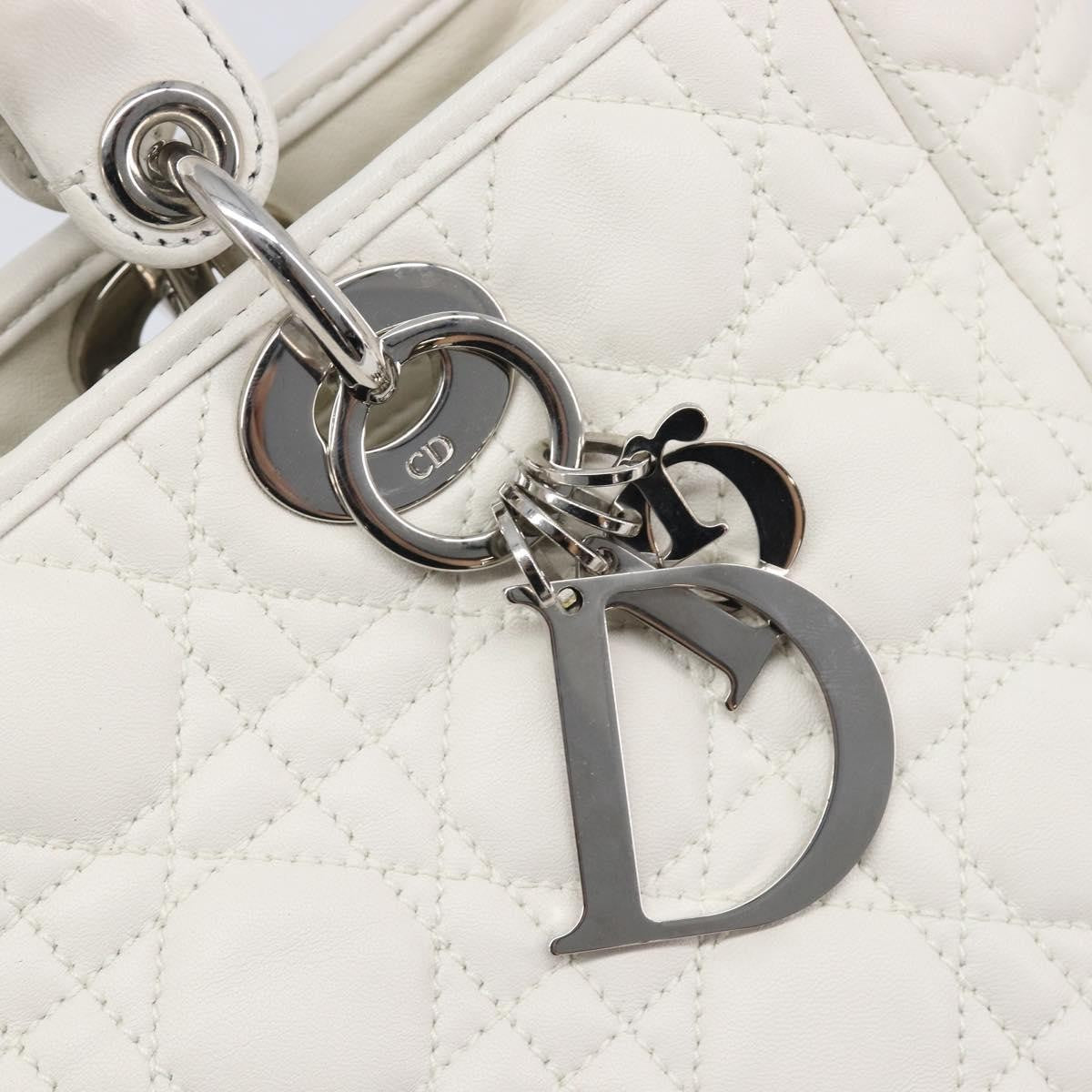 Christian Dior Lady Dior Cannage Quilt Lambskin White Leather Handbag (Pre-Owned)
