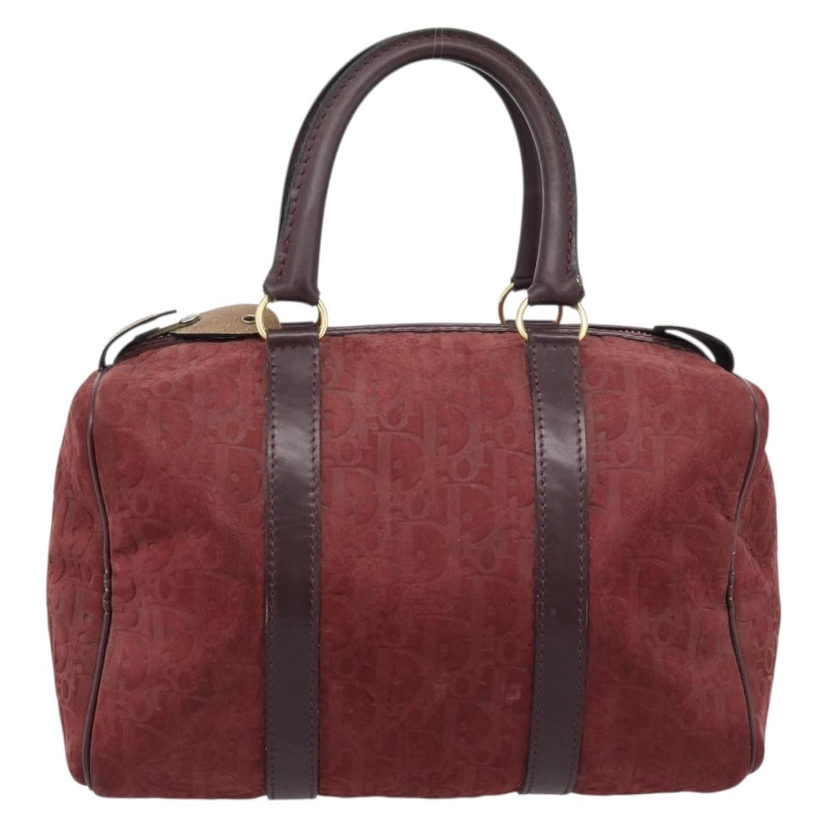 Christian Dior Boston Embossed Patent Burgundy Suede Handbag (Pre-Owned)