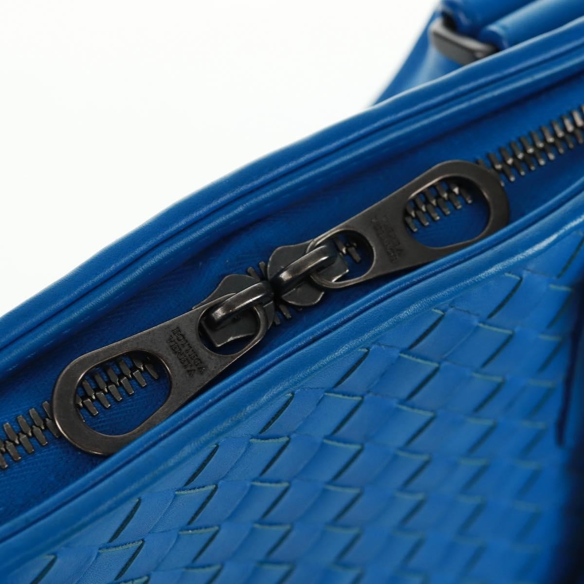 Bottega Veneta Top Zip Intrecciato Nappa Blue Leather Briefcase Bag (Pre-Owned)