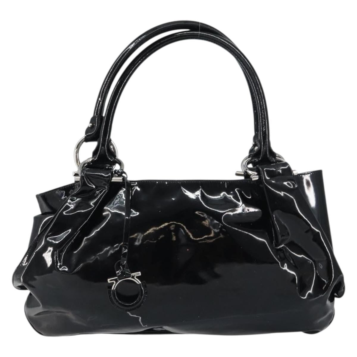 Salvatore Ferragamo Gancini Tote Patent Leather Black Patent_Leather Tote Bag Bag (Pre-Owned)