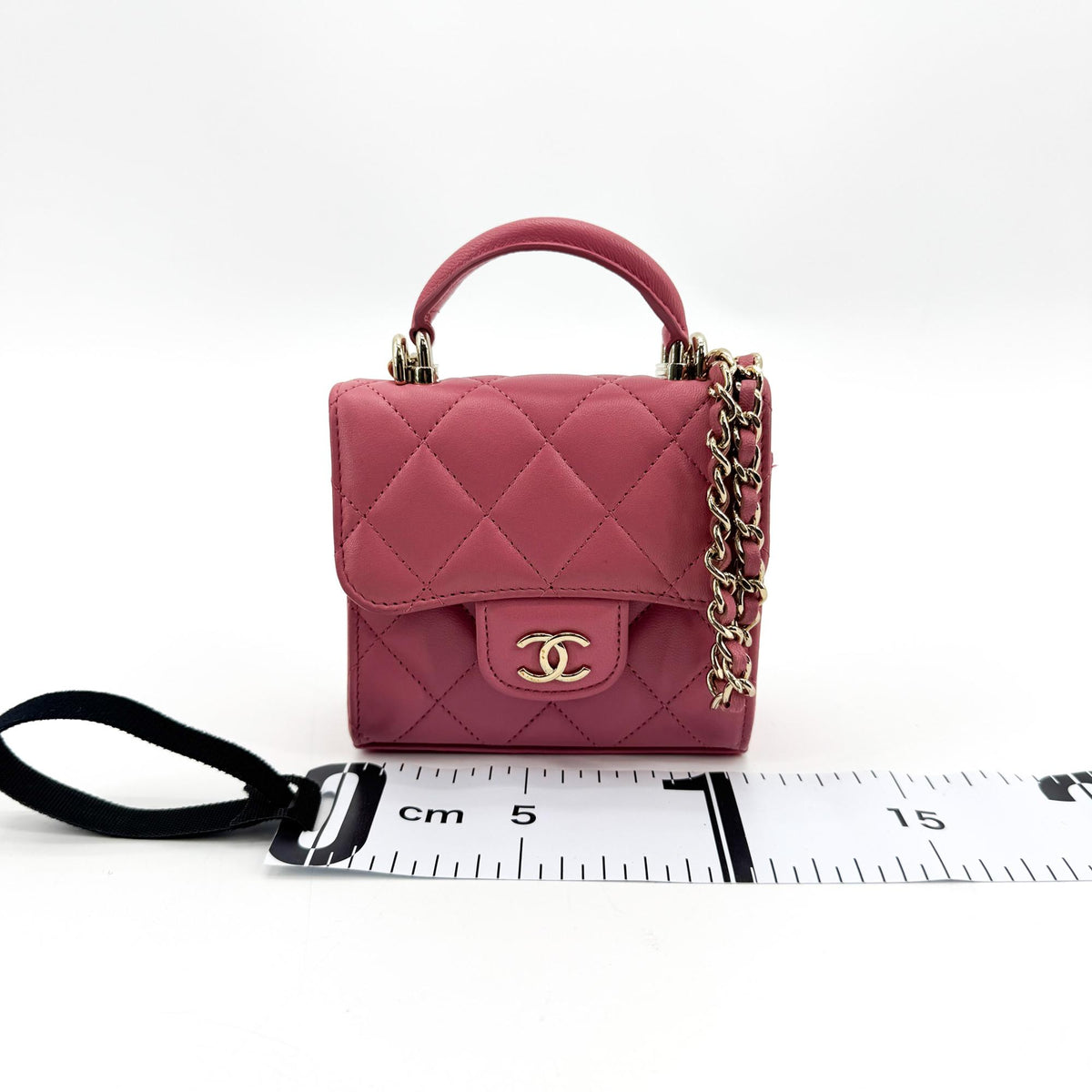 Chanel Square Classic Flap Top Handle Clutch With Chain Quilted Lambskin Pink Leather Clutche & Pouche Bag (Pre-Owned)