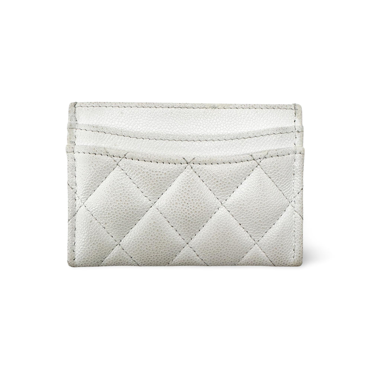 Chanel Classic Card Holder Quilted Caviar White Leather Card Holders Accessory (Pre-Owned)