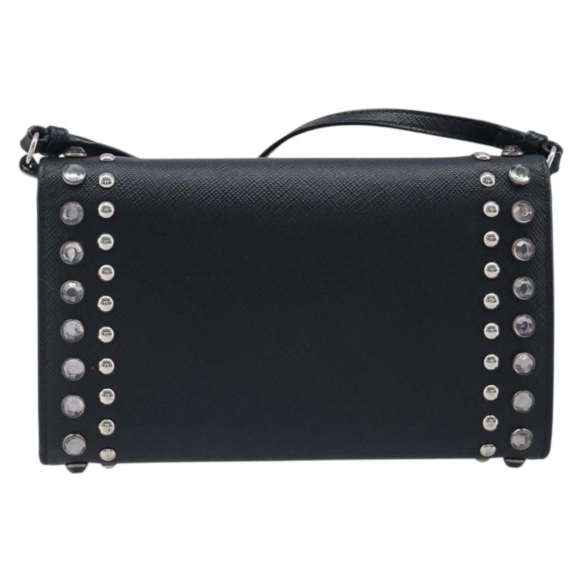 Prada Flap Studded Saffiano Leather Black Leather Crossbody Bag Bag (Pre-Owned)
