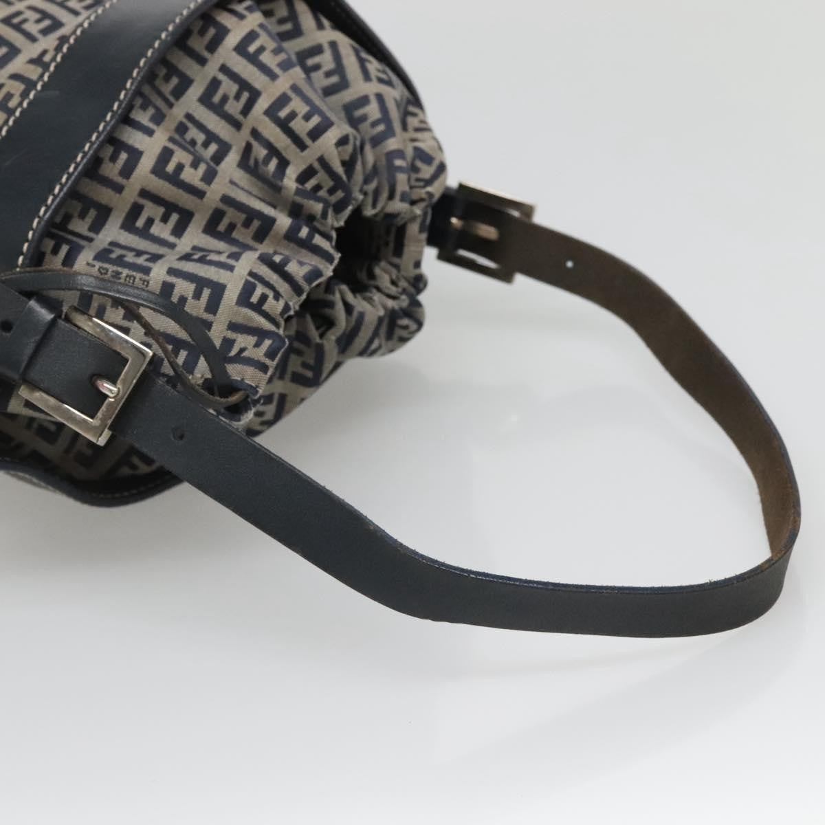 Fendi Ff Logo Mon Tresor Bucket Printed Shearling With Leather Navy Canvas Shoulder Bag Bag (Pre-Owned)