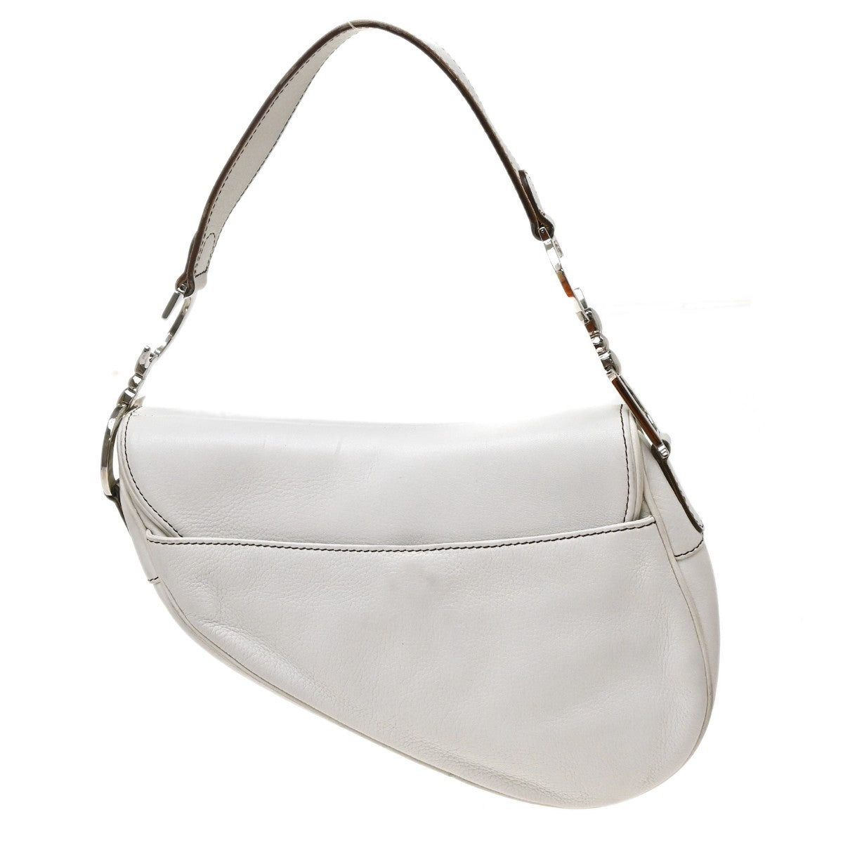 Christian Dior Vintage Saddle Leather White Leather Shoulder Bag Bag (Pre-Owned)