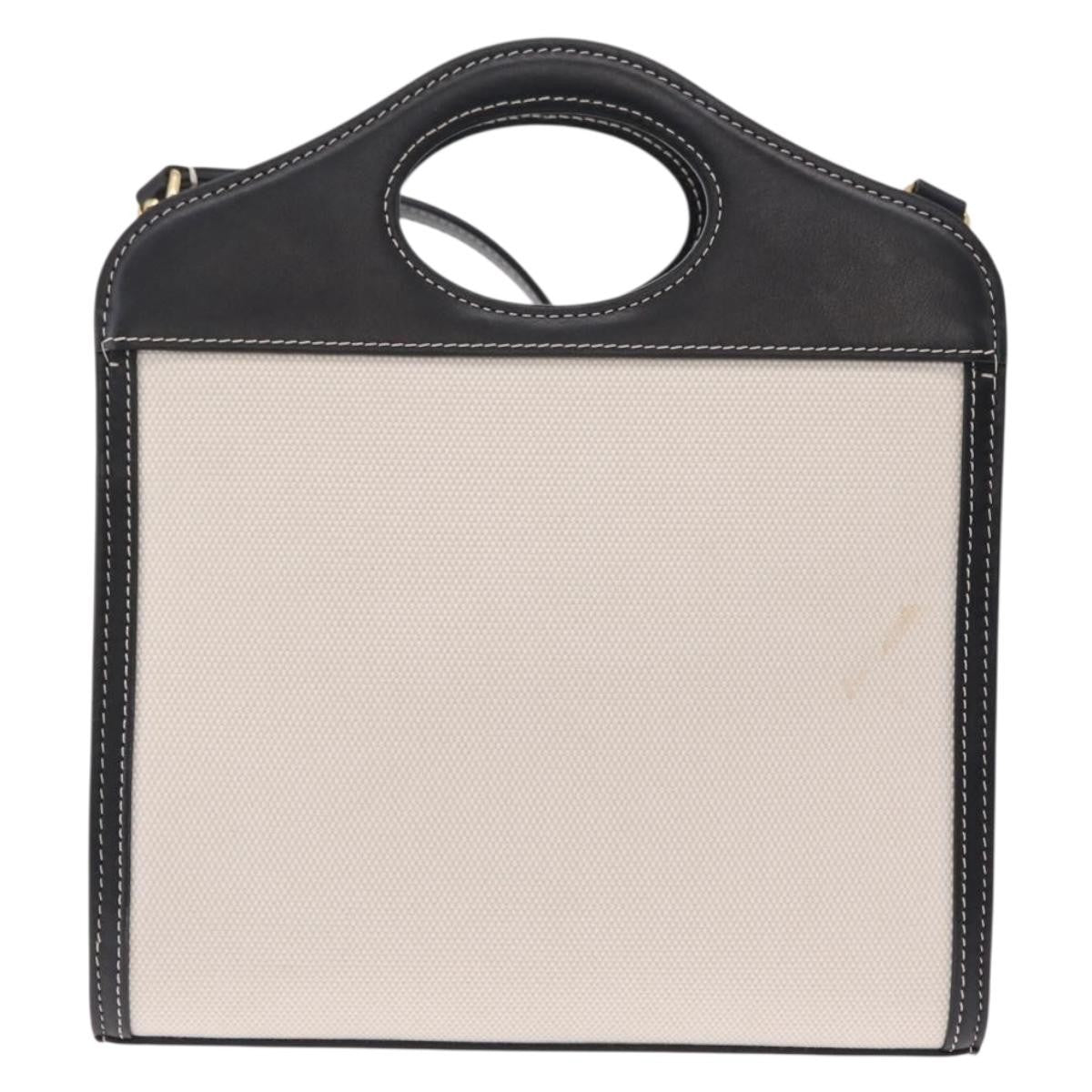 Burberry Logo Pocket Canvas With Leather White Canvas Tote Bag Bag (Pre-Owned)