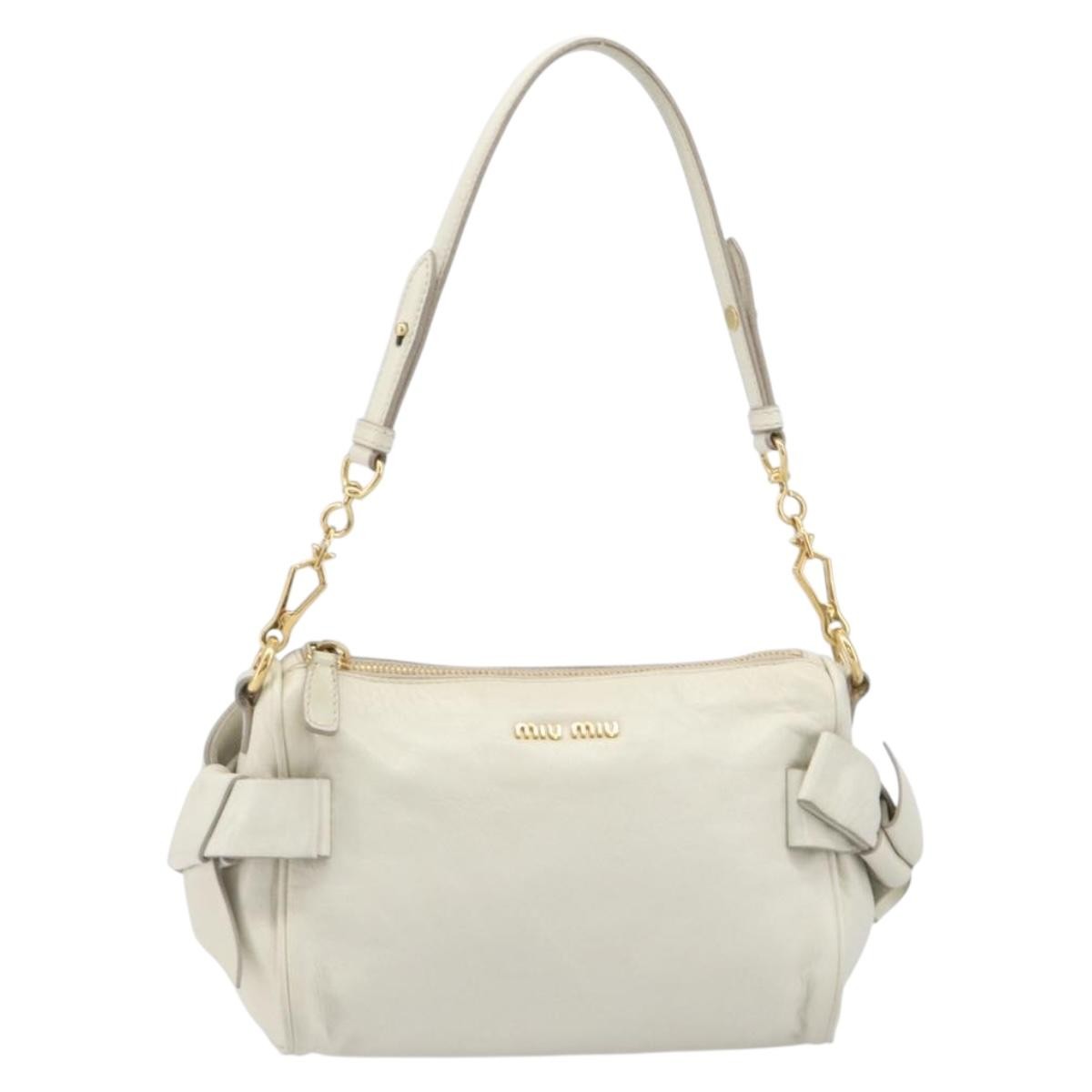 Miu Miu Beau Top Handle Leather White Leather Handbag (Pre-Owned)