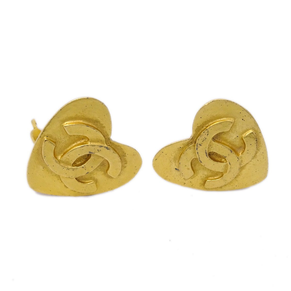 Chanel Vintage Cc Heart Clip-On Metal Gold Gold_Plated Earrings Jewelry (Pre-Owned)