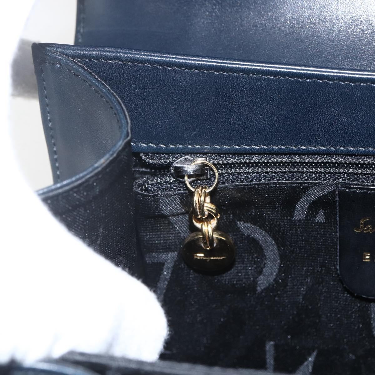 Salvatore Ferragamo Gancini Convertible Top Handle Leather Navy Leather Handbag (Pre-Owned)
