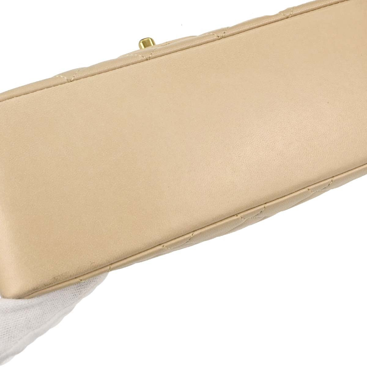Chanel Cc Top Handle Flap Quilted Lambskin Beige Leather Handbag (Pre-Owned)
