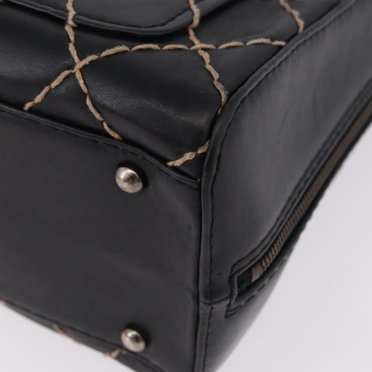 Chanel Surpique Zip Around Satchel Quilted Leather Black Leather Handbag (Pre-Owned)