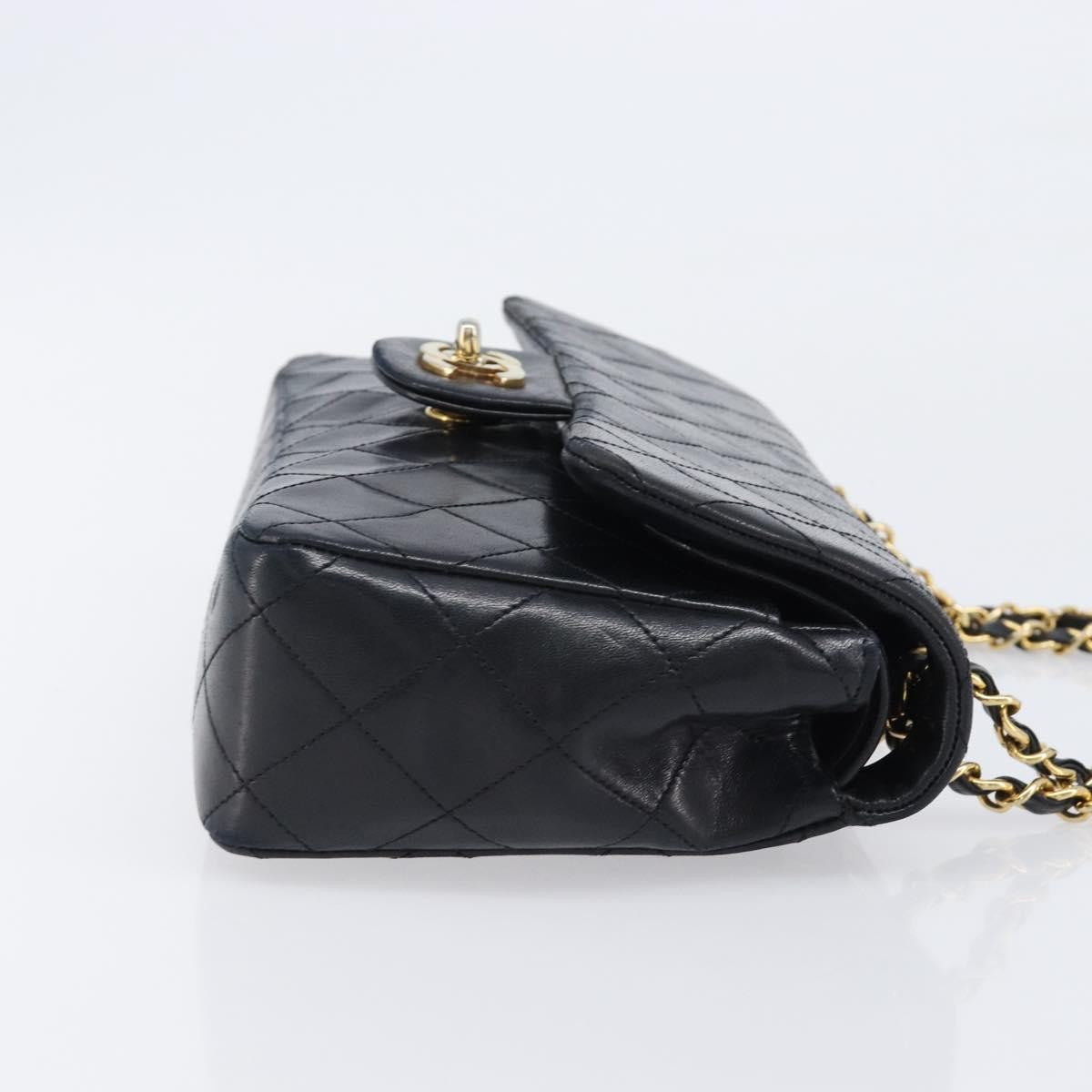 Chanel Vintage Classic Double Flap Quilted Lambskin Black Leather Shoulder Bag Bag (Pre-Owned)
