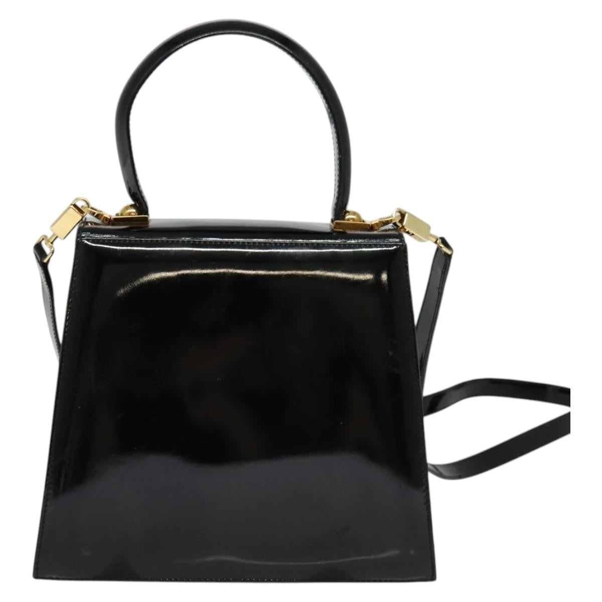 Salvatore Ferragamo Gancini Convertible Top Handle Patent Leather Black Patent_Leather Handbag (Pre-Owned)