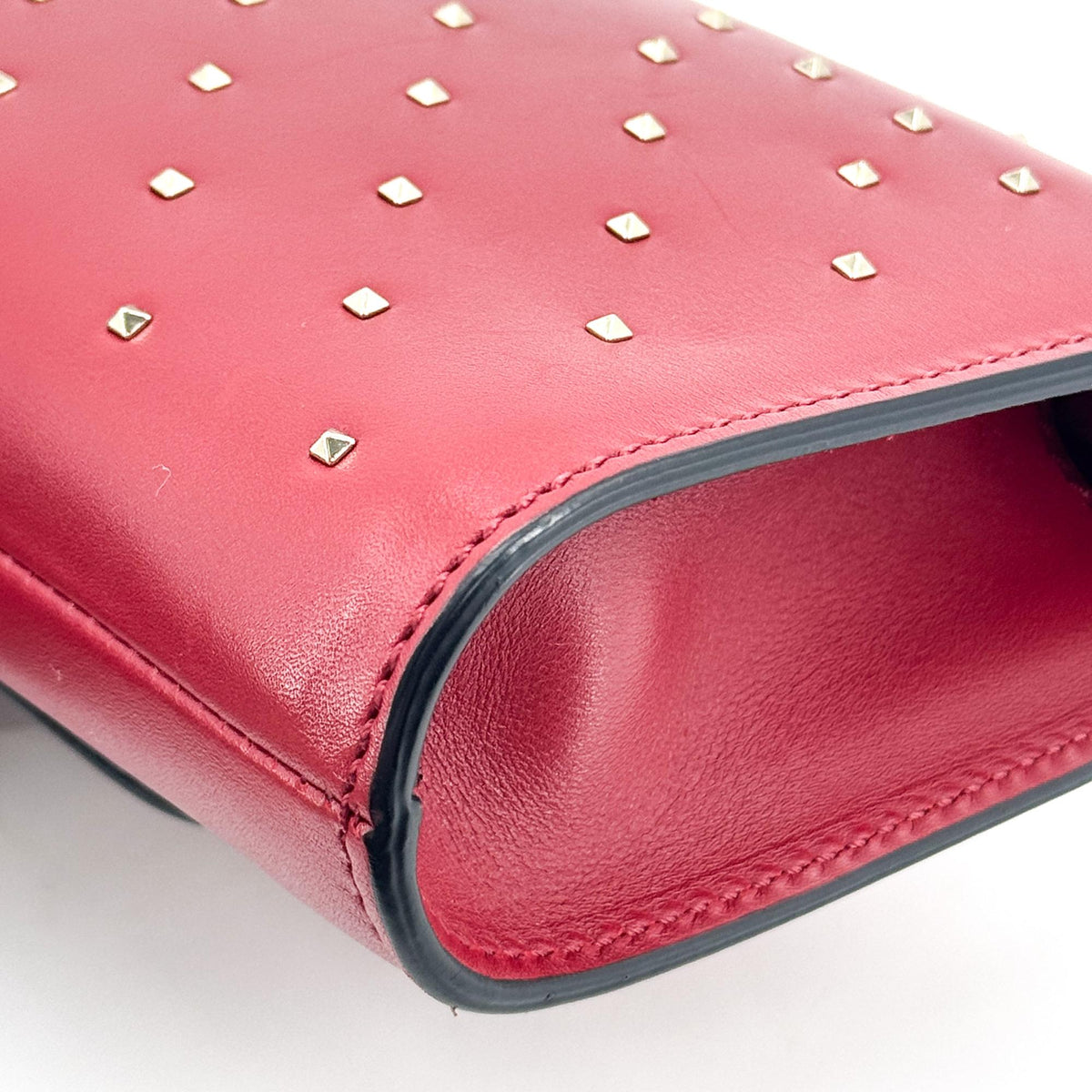 Valentino Garavani Demilune Clutch Studded Leather Red Leather Clutche & Pouche Bag (Pre-Owned)