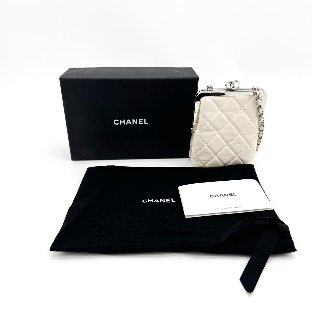 Chanel Cc Frame Clutch With Chain Quilted Lambskin And Plexiglass Beige Leather Clutche & Pouche Bag (Pre-Owned)