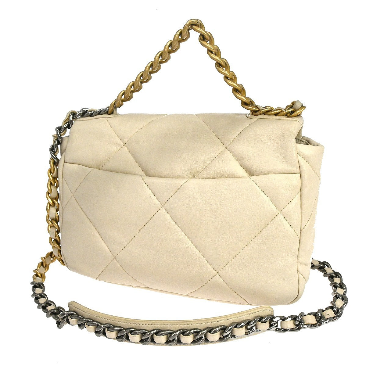 Chanel 19 Flap Quilted Leather Beige Leather Handbag (Pre-Owned)