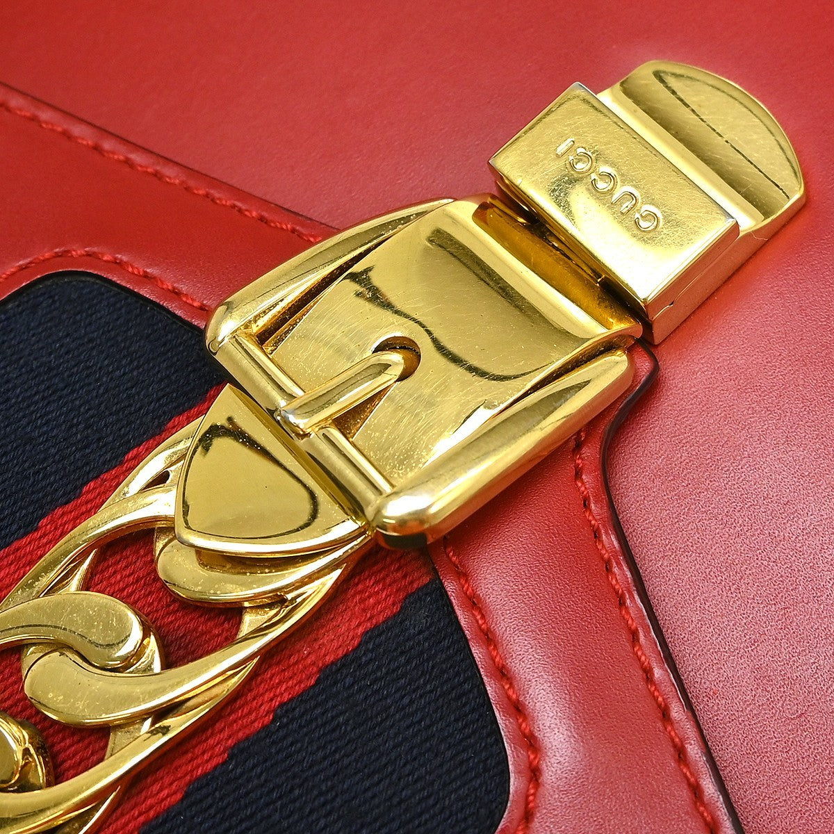 Gucci Sylvie Top Handle Leather Red Leather Handbag (Pre-Owned)