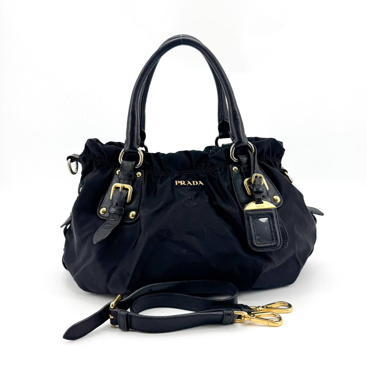 Prada Gaufre Nappa Leather Black Nylon Tote Bag Bag (Pre-Owned)