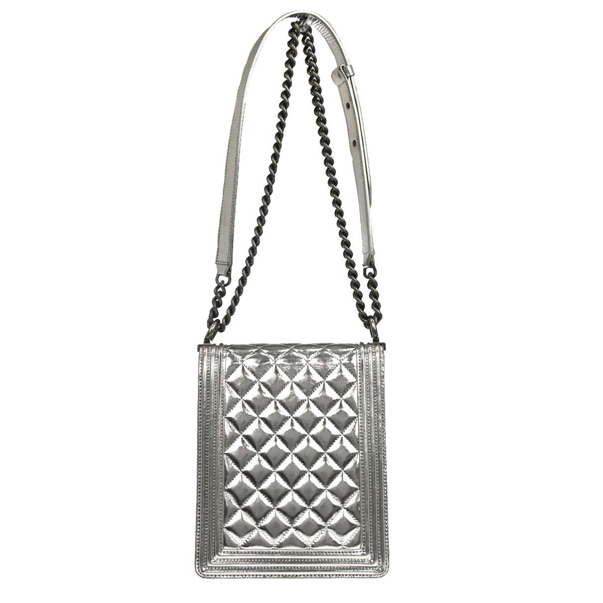Chanel North South Boy Flap Quilted Metallic Calfskin Metallic Patent_Leather Shoulder Bag Bag (Pre-Owned)