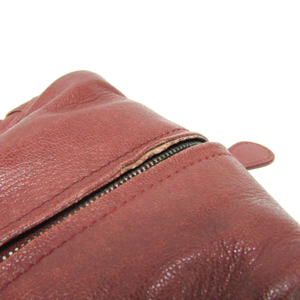 Bottega Veneta Zip Boston Intrecciato Nappa Red Leather Handbag (Pre-Owned)