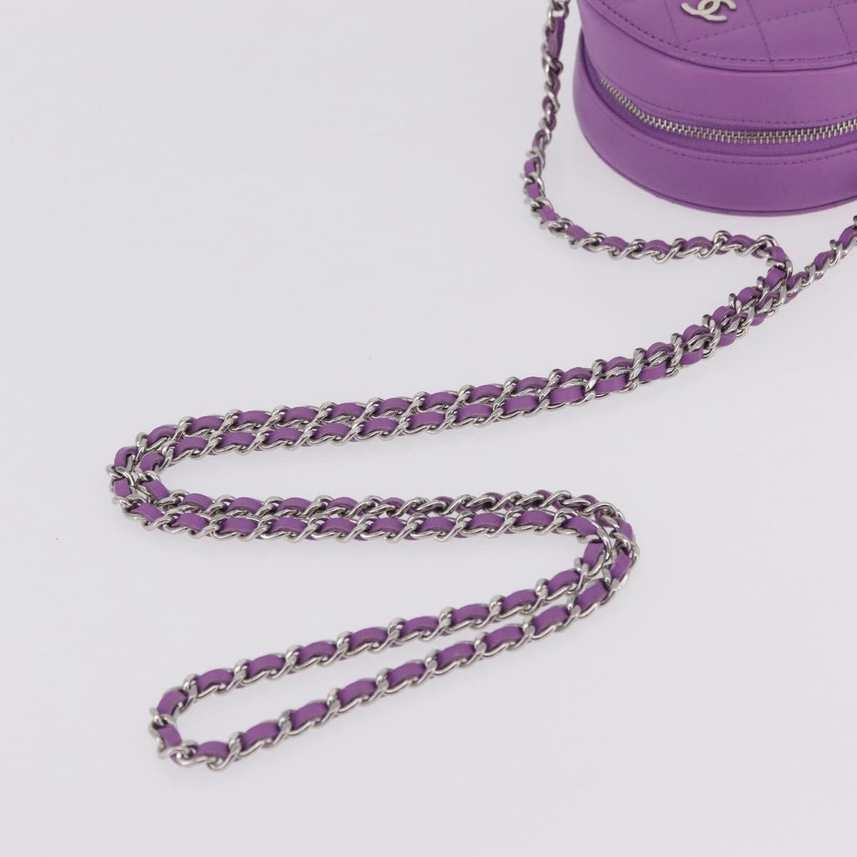 Chanel Round Clutch With Chain Quilted Lambskin Purple Leather Clutche & Pouche Bag (Pre-Owned)