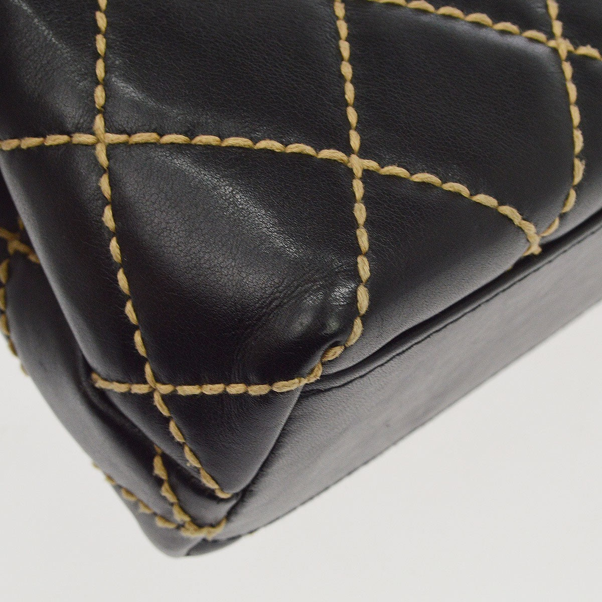 Chanel Surpique Classic Top Handle Flap Quilted Lambskin Black Leather Handbag (Pre-Owned)