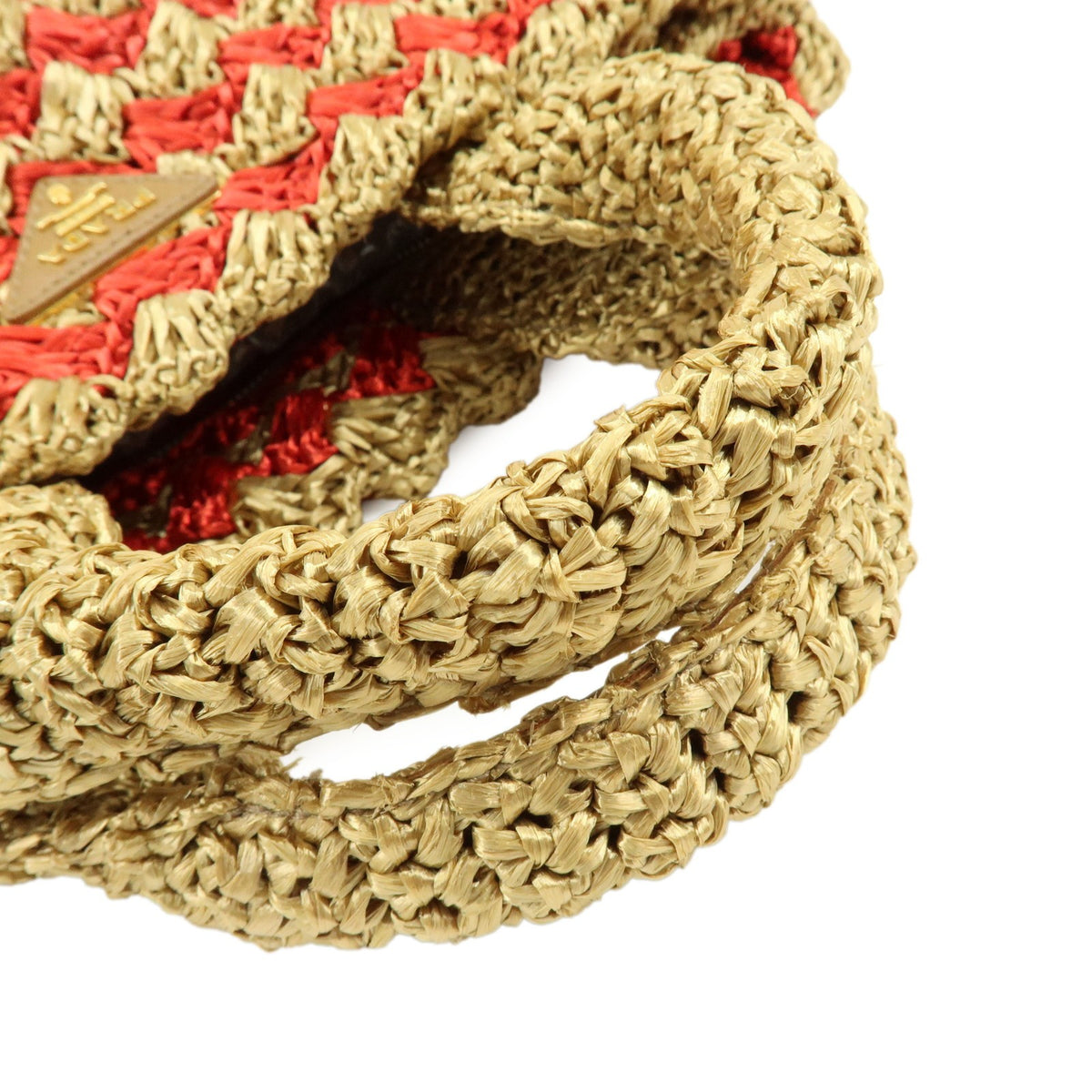 Prada Canapa Raffia Crochet Red Wicker Tote Bag Bag (Pre-Owned)
