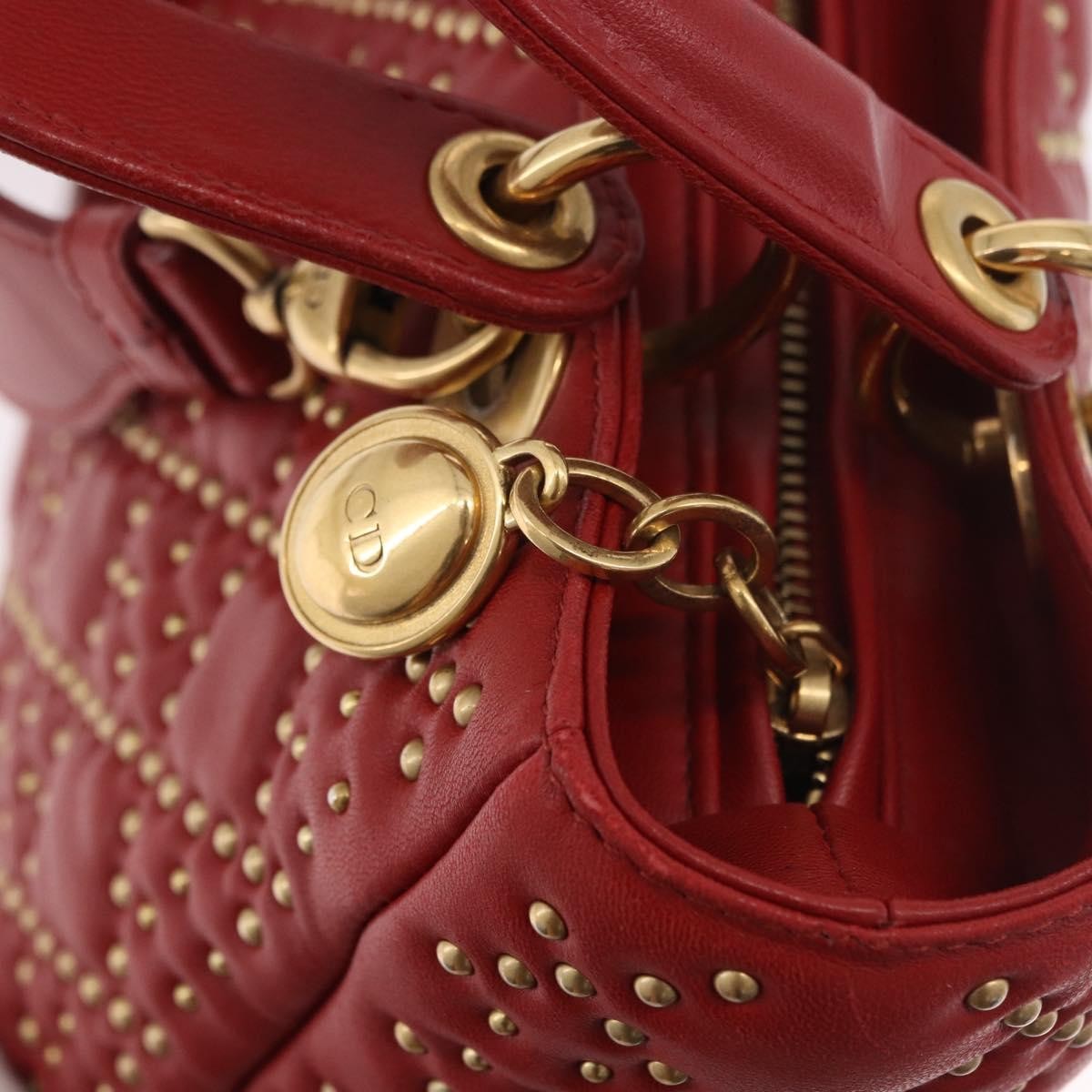 Christian Dior Supple Lady Dior Cannage Studded Lambskin Red Leather Handbag (Pre-Owned)