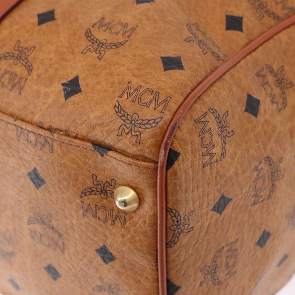 MCM Vicetos Logogram Boston Brown Leather Travel Bag Bag (Pre-Owned)