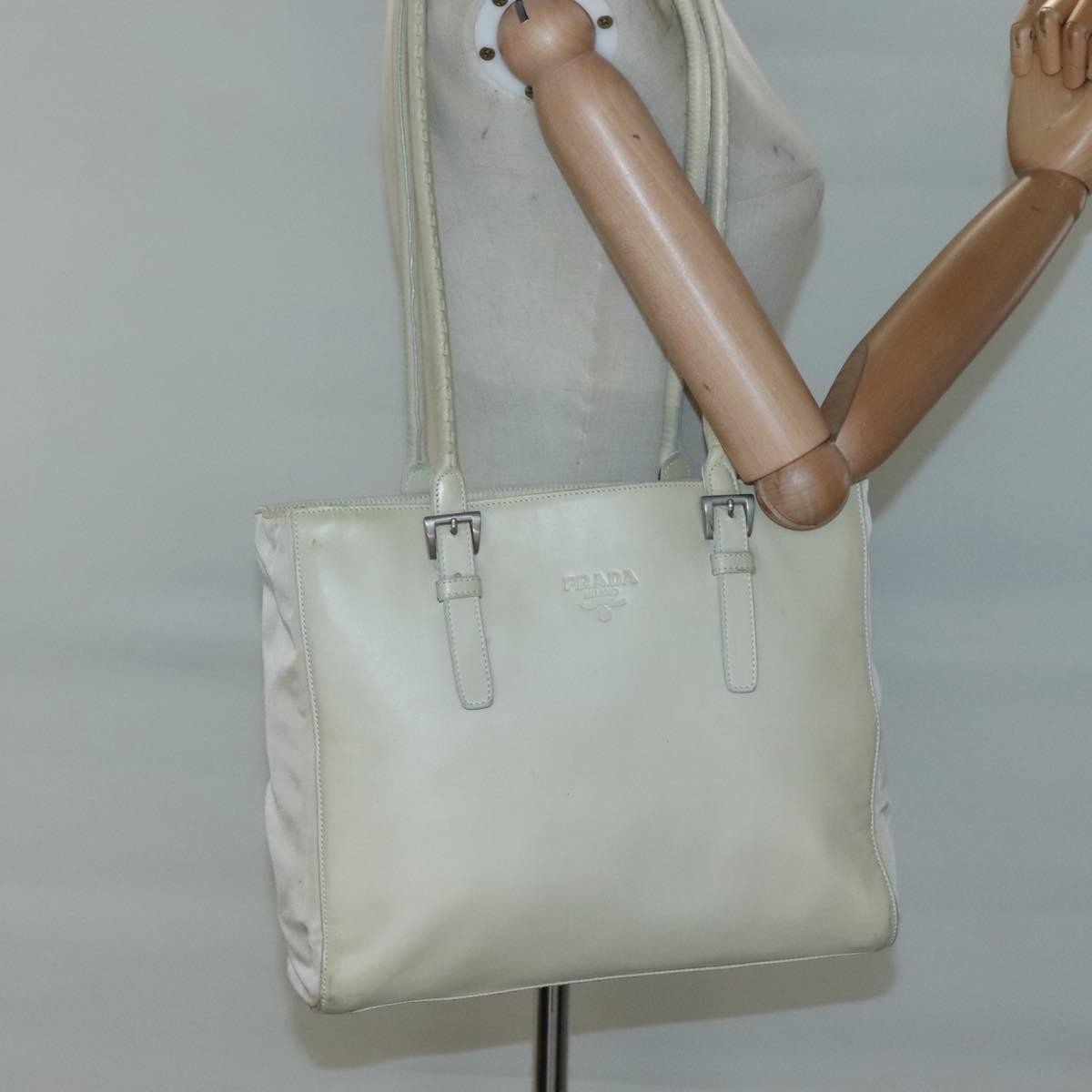 Prada Vintage Nylon And Leather White Leather Shoulder Bag Bag (Pre-Owned)