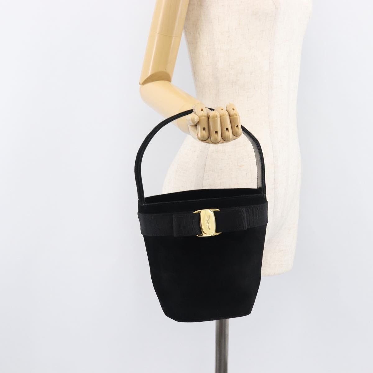 Salvatore Ferragamo Vala Suede Black Suede Shoulder Bag Bag (Pre-Owned)